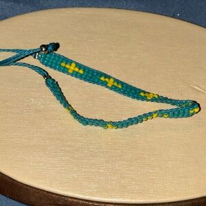 Teal and Yellow Beaded Bracelet